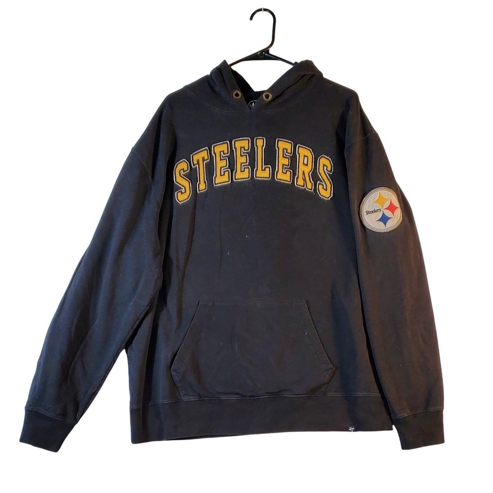 Vintage Pittsburgh Steelers Hoodie Sweatshirt Mens XLarge Black‎ NFL y2k sewn